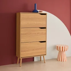 Scarpiera con decoro in legno, 3 ante
