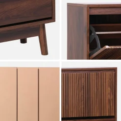 Scarpiera con decoro in legno naturale, 3 ante
