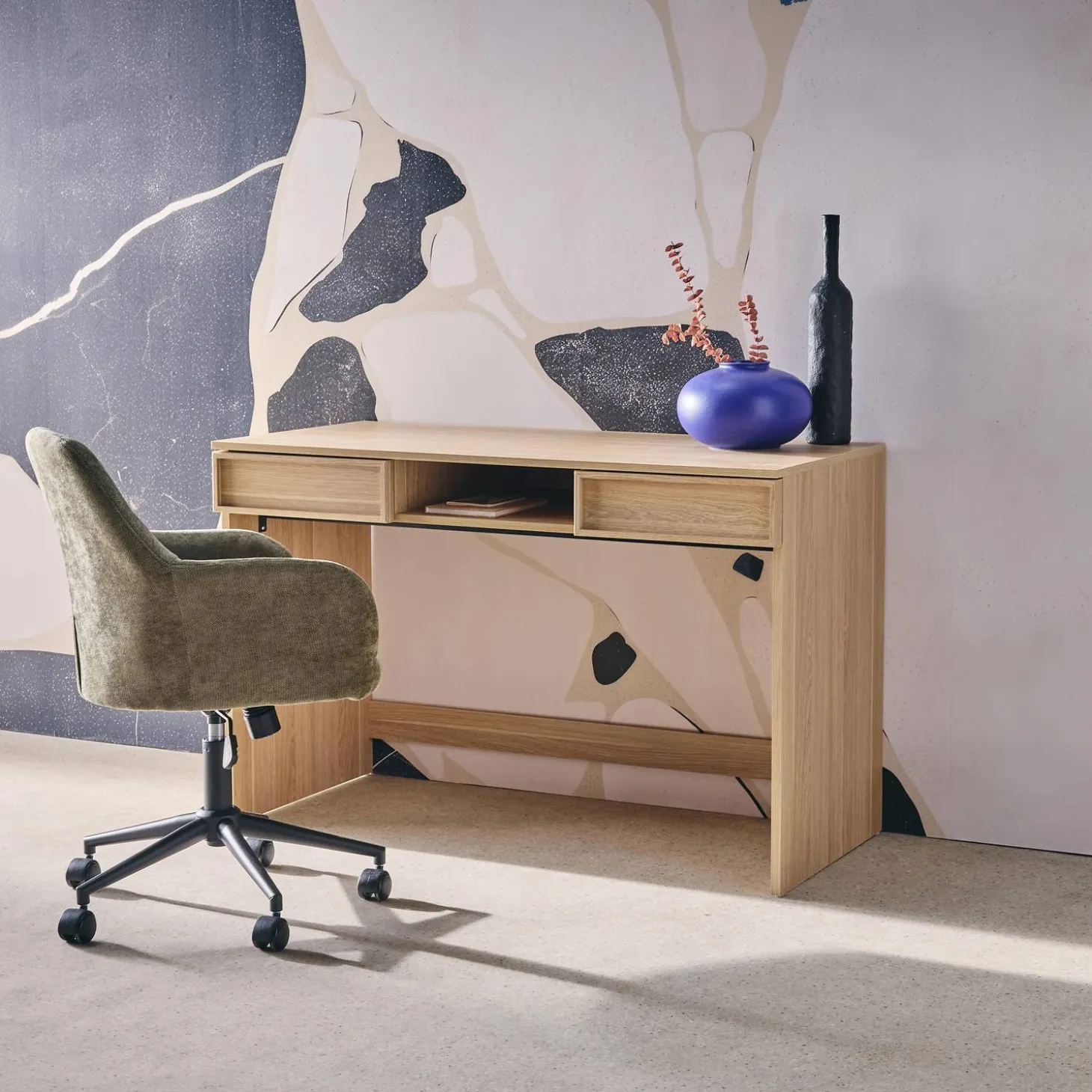 Scrivania effetto legno 2 cassetti 1 vano 120cm