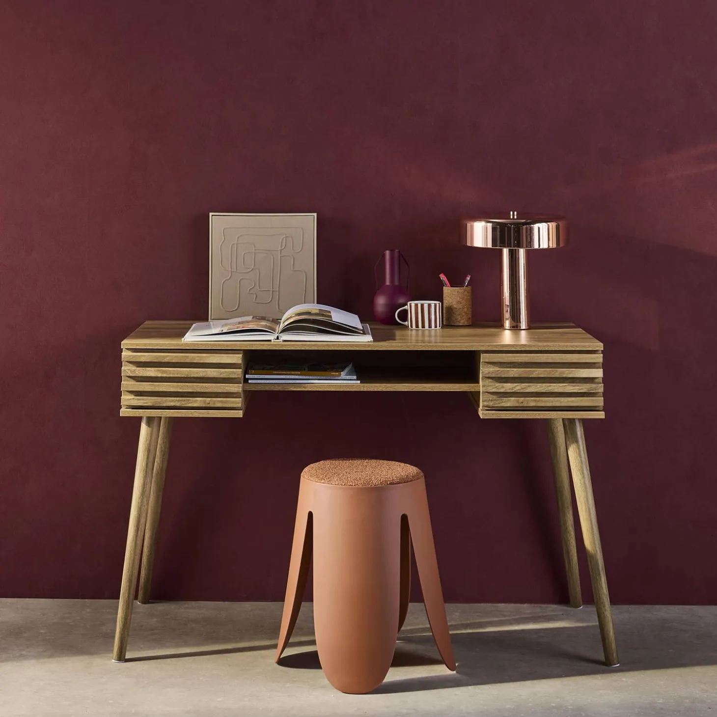Scrivania effetto legno 2 cassetti