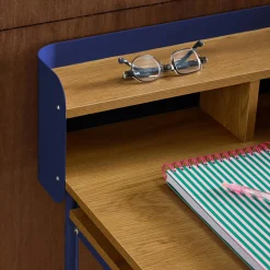Scrivania in metallo e legno con 3 vani
