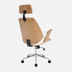 Sedia da ufficio con rotelle, effetto legno curvato e similpelle