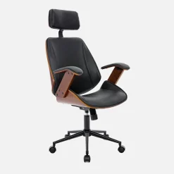 Sedia da ufficio con rotelle, effetto legno curvato e similpelle