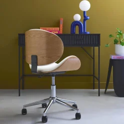 Sedia da ufficio con rotelle, effetto legno curvato e similpelle