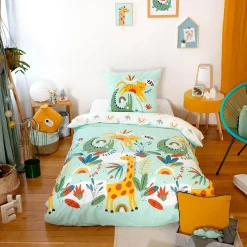 Set biancheria da letto cotone reversibile stampato savana / arcobaleno, 140 cm