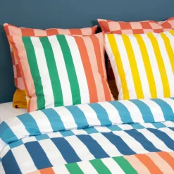 Set biancheria da letto in cotone a righe multicolori, 2 posti