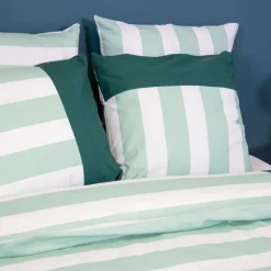 Set biancheria da letto in cotone a righe bianco e verde, 2 posti