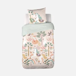 Set biancheria da letto in cotone reversibile stampata unicorno/ballerina, 140cm