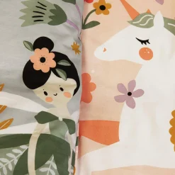 Set biancheria da letto in cotone reversibile stampata unicorno/ballerina, 140cm