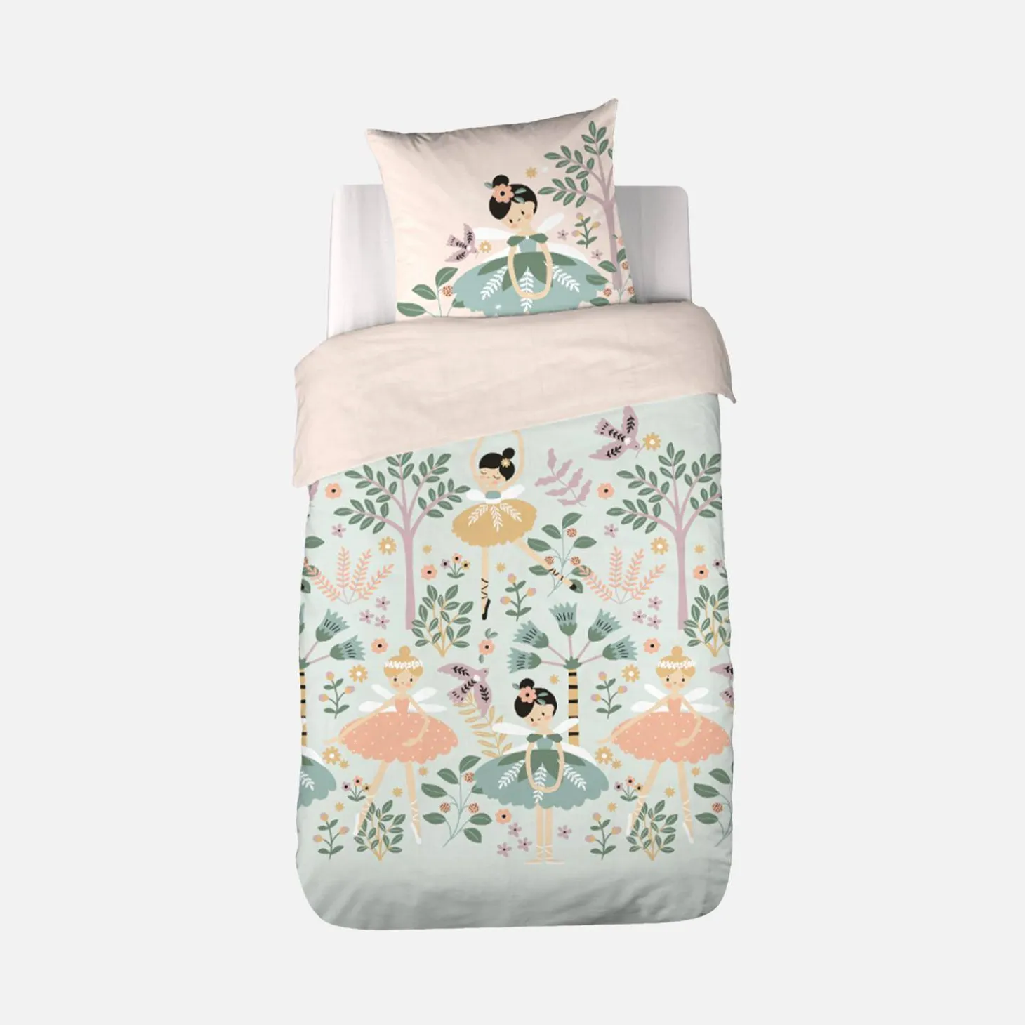 Set biancheria da letto in cotone reversibile stampata unicorno/ballerina, 140cm