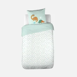 Set biancheria da letto in cotone reversibile stampata con dinosauri per un letto singolo, 140 cm