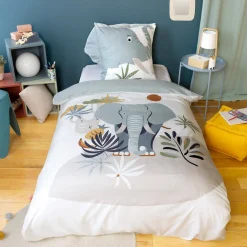 Set biancheria da letto in microfibra con stampa di elefanti, 140cm