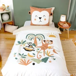 Set biancheria da letto in microfibra reversibile con stampa di scimmie, 140cm