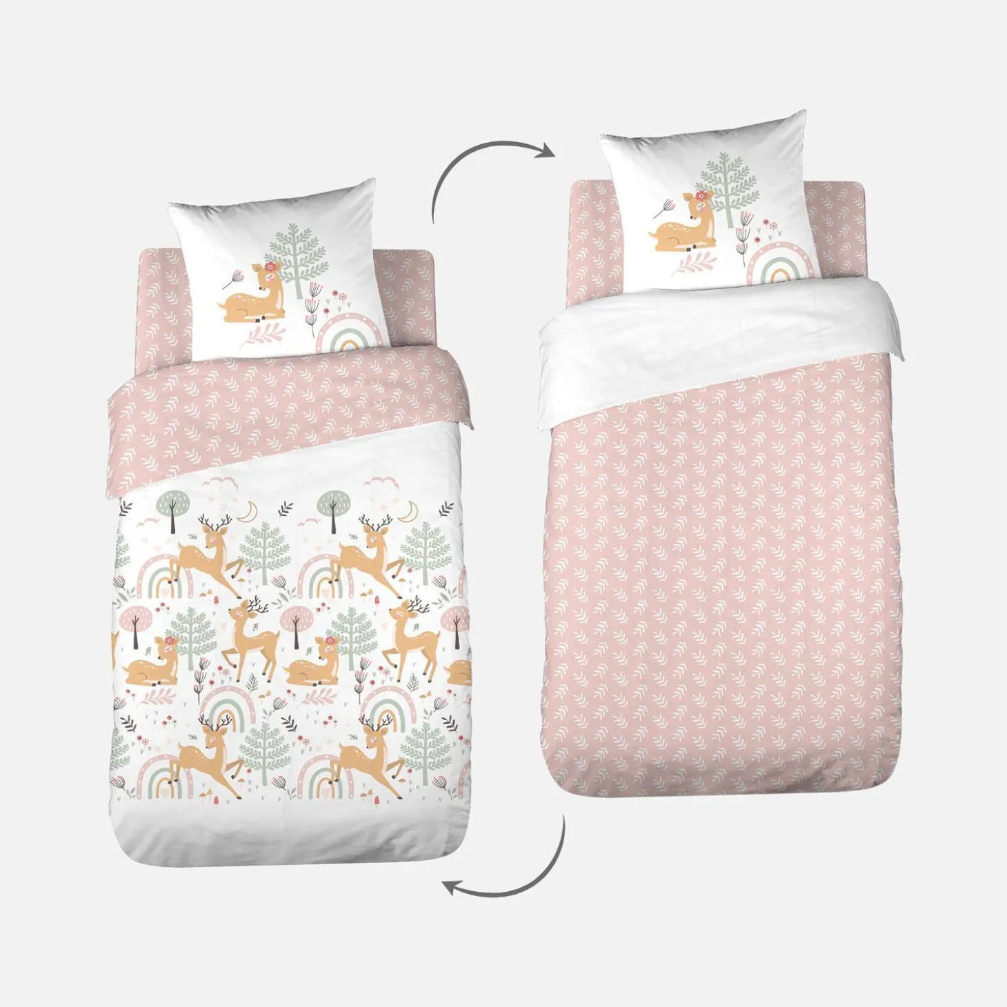 Set biancheria da letto in microfibra reversibile stampata foresta incantata, 140cm
