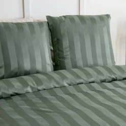 Set biancheria da letto in poliestere effetto satinato a righe sottili 2 posti verde