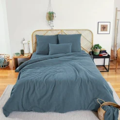 Set biancheria letto in mussola di cotone blu scuro