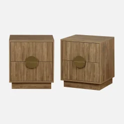 Set 2 comodini a 2 cassetti effetto mango scanalato