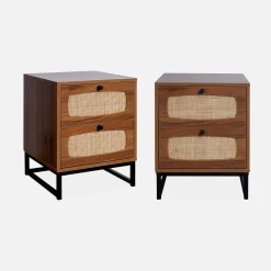 Set 2 comodini effetto legno e canna