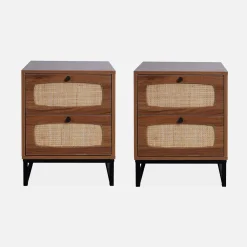 Set 2 comodini effetto legno e canna
