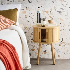 Set 2 comodini scandinavi decorazione legno 2 ante scorrevoli