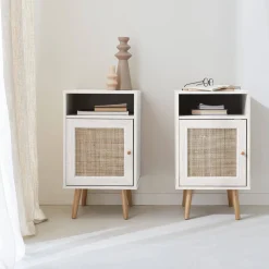 Set 2 comodini scandinavi in intrecciatura cannage