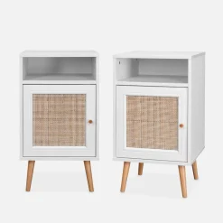 Set 2 comodini scandinavi in intrecciatura cannage