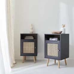 Set 2 comodini scandinavi in intrecciatura cannage