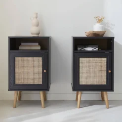 Set 2 comodini scandinavi in intrecciatura cannage