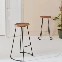Set di 2 sgabelli da bar in legno di mango e acciaio, 75cm
