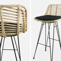 Set di 2 sgabelli da bar in metallo e rattan