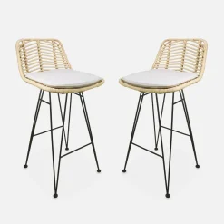 Set di 2 sgabelli da bar in metallo e rattan, 67cm