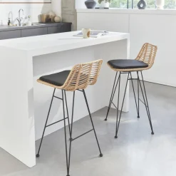 Set di 2 sgabelli da bar in metallo e rattan, 67cm