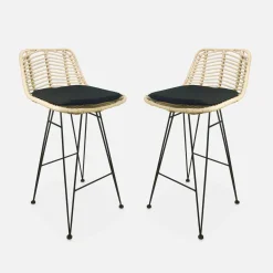 Set di 2 sgabelli da bar in metallo e rattan, 67cm