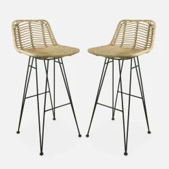 Set di 2 sgabelli da bar in metallo e rattan