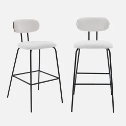 Set di 2 sgabelli da bar legno curvato tinto noce e tessuto idrorepellente gambe in metallo nero