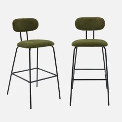 Set di 2 sgabelli da bar legno curvato tinto noce e tessuto idrorepellente gambe in metallo nero