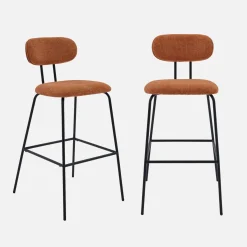 Set di 2 sgabelli da bar legno curvato tinto noce e tessuto idrorepellente gambe in metallo nero