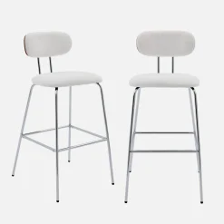 Set di 2 sgabelli da bar legno tinto noce e tessuto idrorepellente gambe in metallo cromato