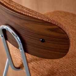 Set di 2 sgabelli da bar legno tinto noce e tessuto idrorepellente gambe in metallo cromato