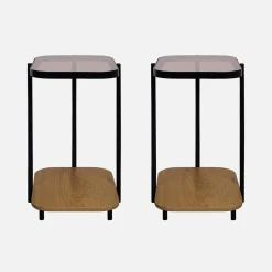 Set di 2 tavolini da divano vintage in metallo nero e vetro