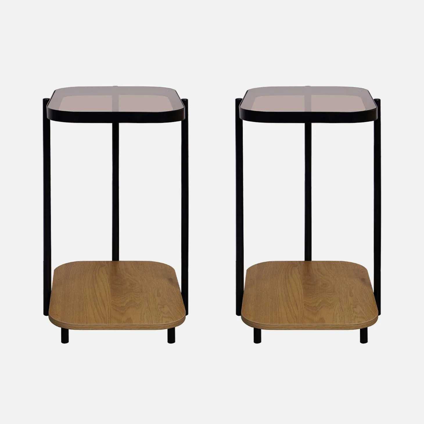 Set di 2 tavolini da divano vintage in metallo nero e vetro