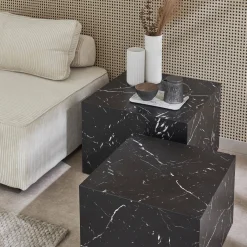 Set di 2 tavolini quadrati con effetto marmo