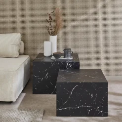 Set di 2 tavolini quadrati con effetto marmo