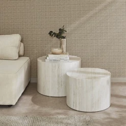 Set di 2 tavolini rotondi con effetto marmo