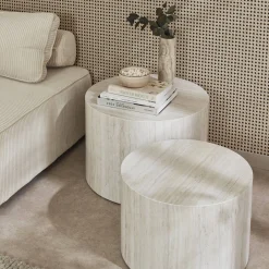 Set di 2 tavolini rotondi con effetto marmo