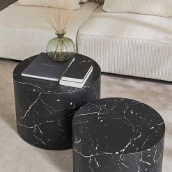 Set di 2 tavolini rotondi con effetto marmo