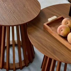 Set di 2 tavolini rotondi effetto legno, 40cm e 60cm