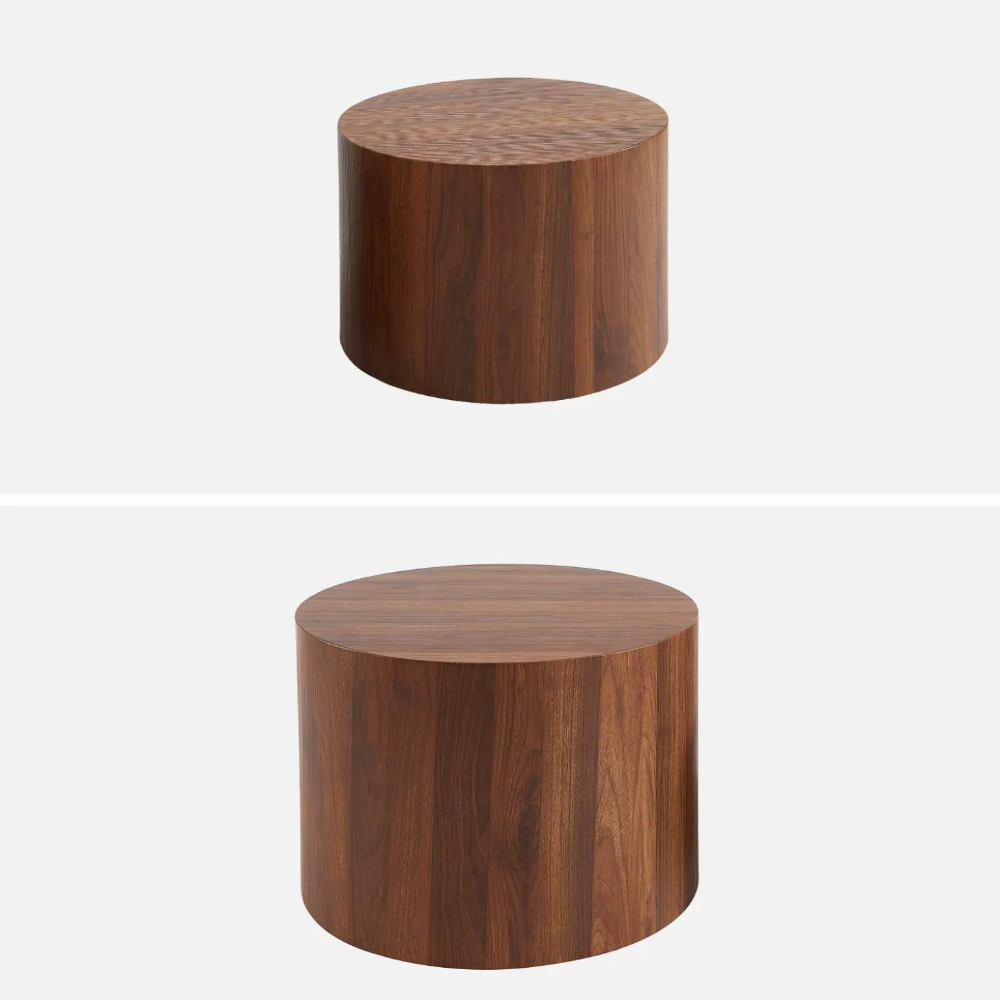 Set di 2 tavolini rotondi impilabili effetto quercia