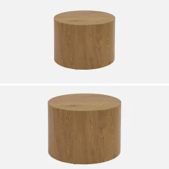 Set di 2 tavolini rotondi impilabili effetto quercia