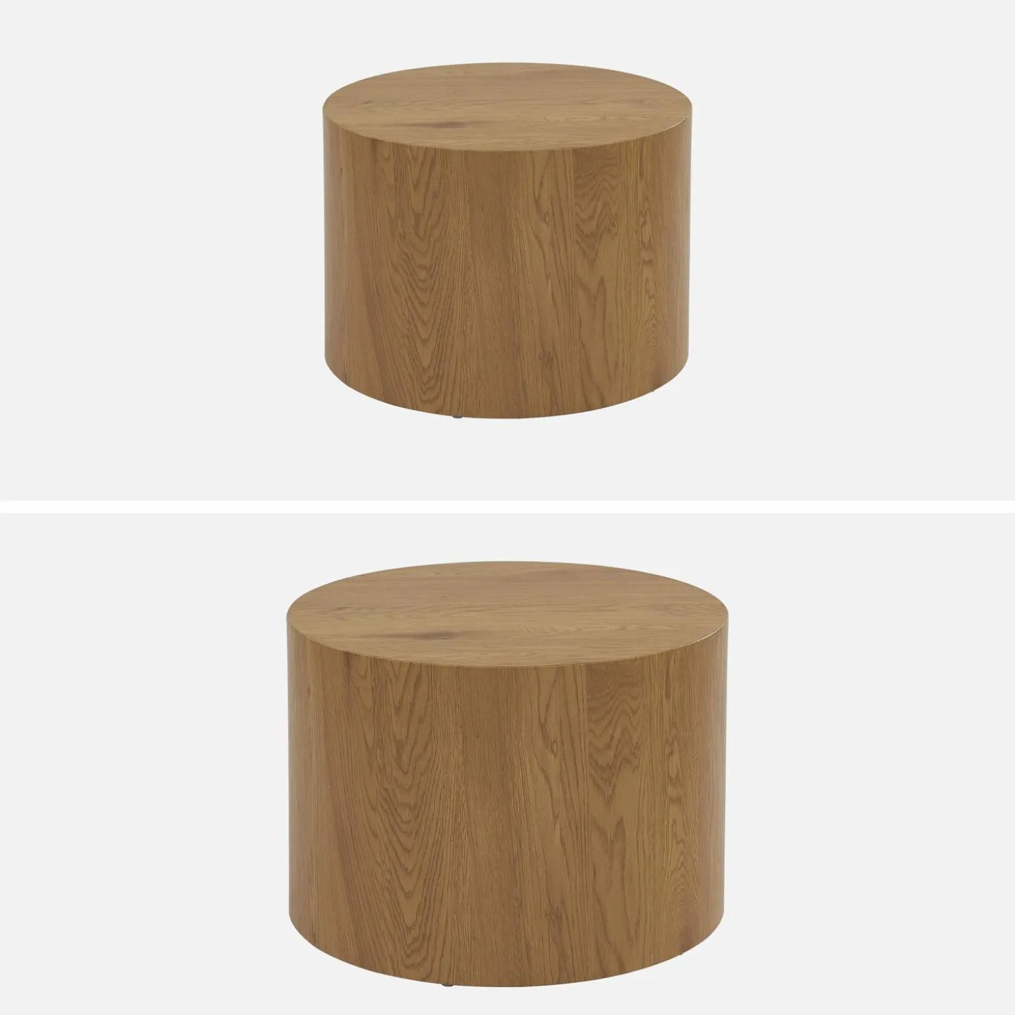 Set di 2 tavolini rotondi impilabili effetto quercia